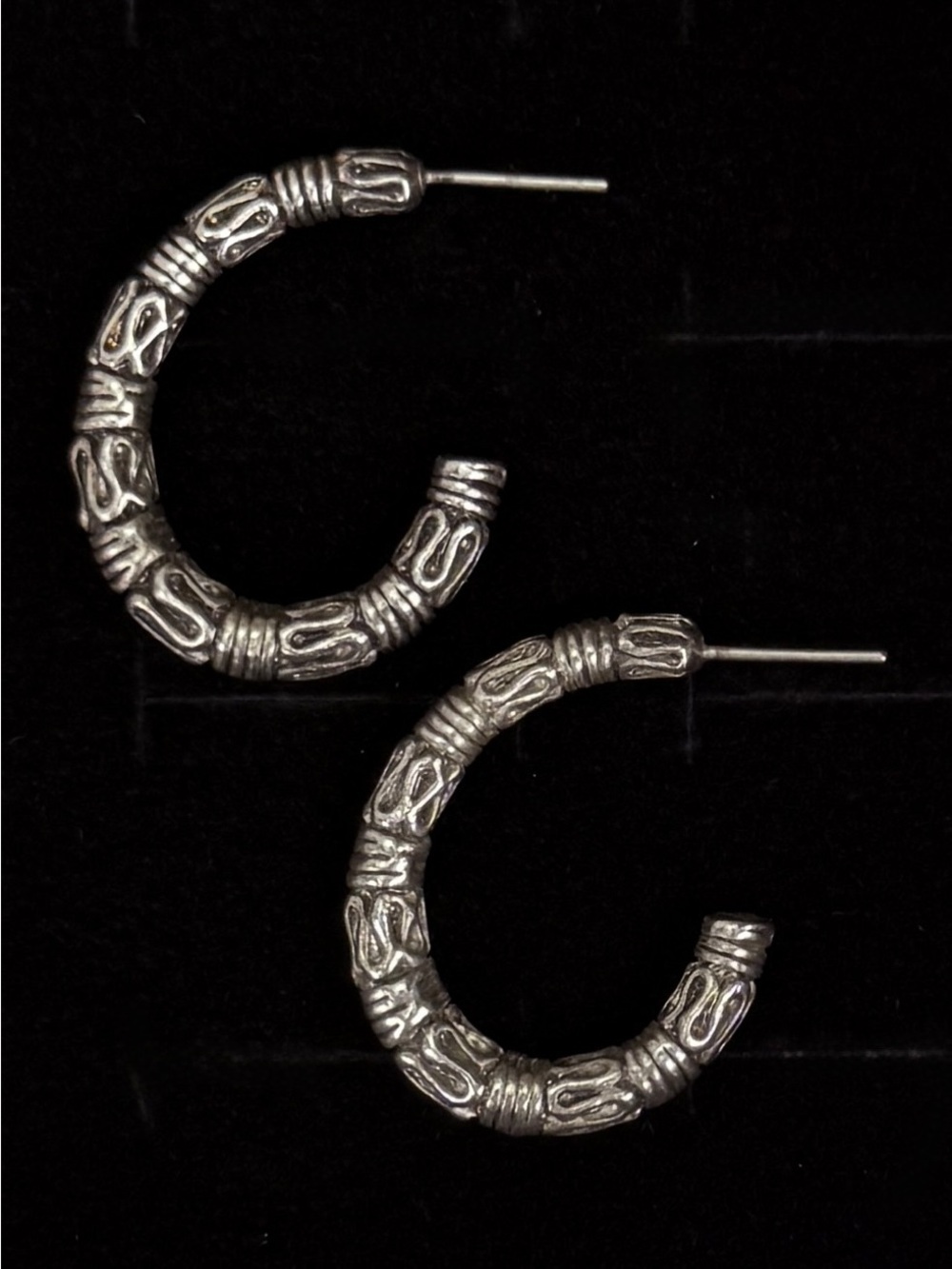 Vintage aged Silvertone etched, weighted costume pierced earrings